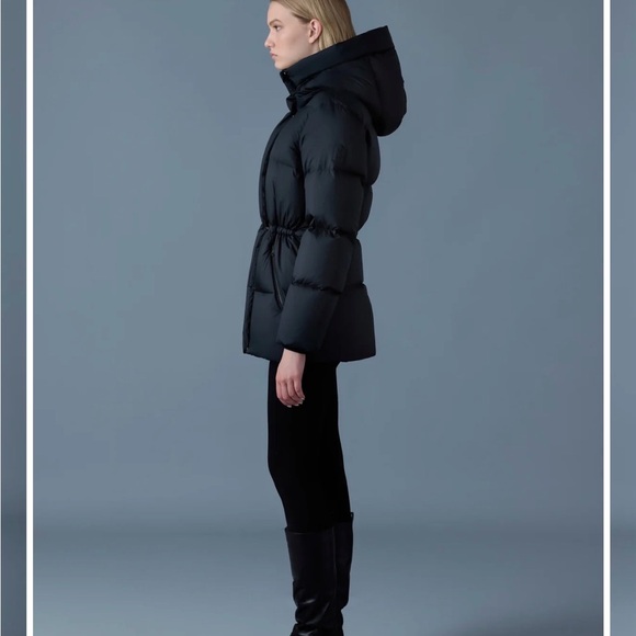 Mackage Women's Black Hooded Puffer Jacket with Drawstring Waist - Picture 3 of 8